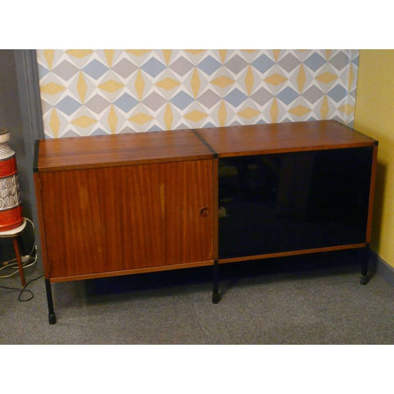 Small sideboard in wood, glass and metal, ARP - 1960s