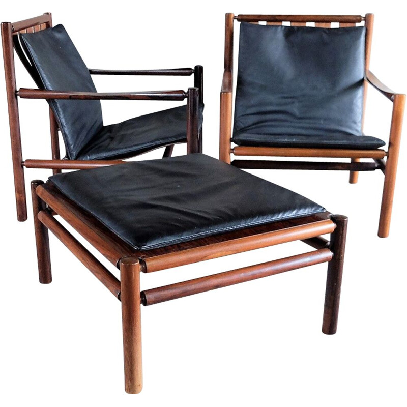 Pair of armchairs and ottoman in rosewood by Jörgen Nilsson