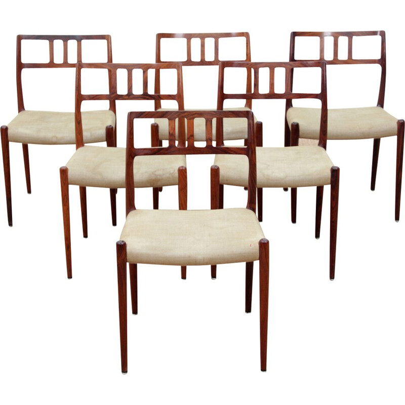 Set of 6 vintage chairs Scandinavian model 79 in Rio rosewood