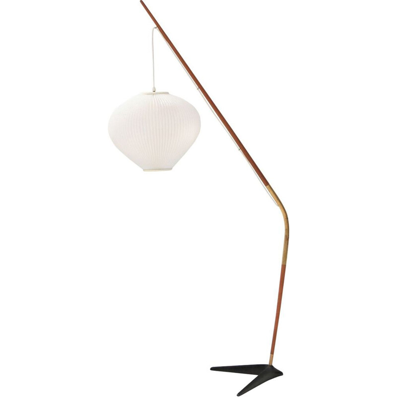 Vintage floor lamp in teak and brass by Holm Sørensen