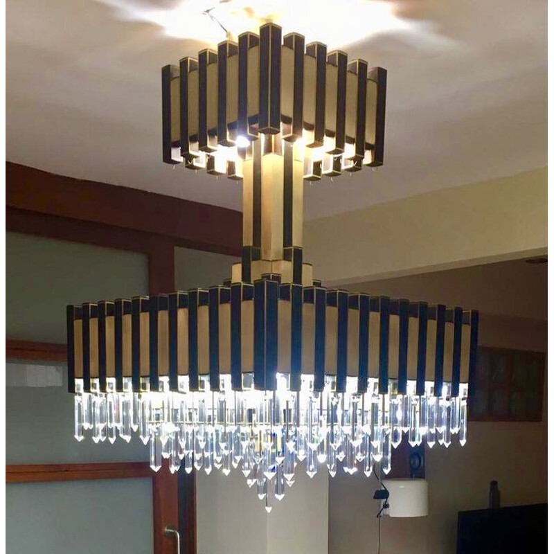 Italian brass chandelier with crystals
