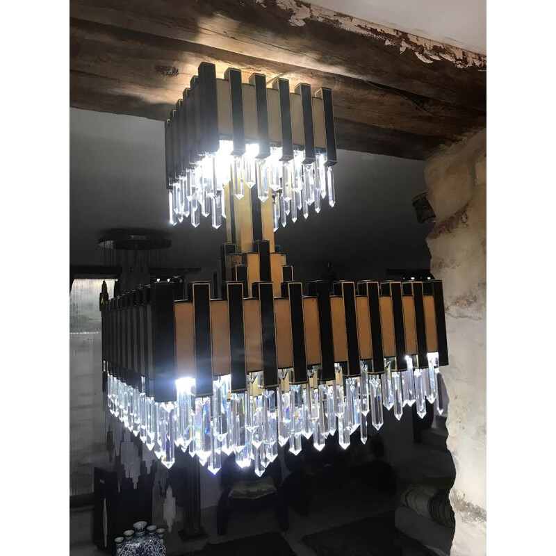 Italian brass chandelier with crystals