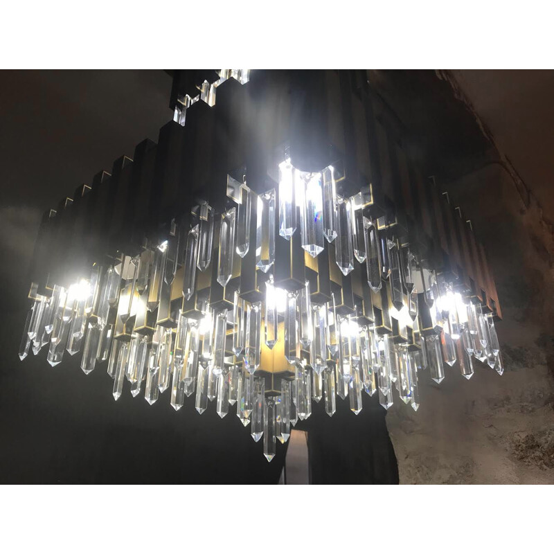 Lustre italien en laiton avec crystaux