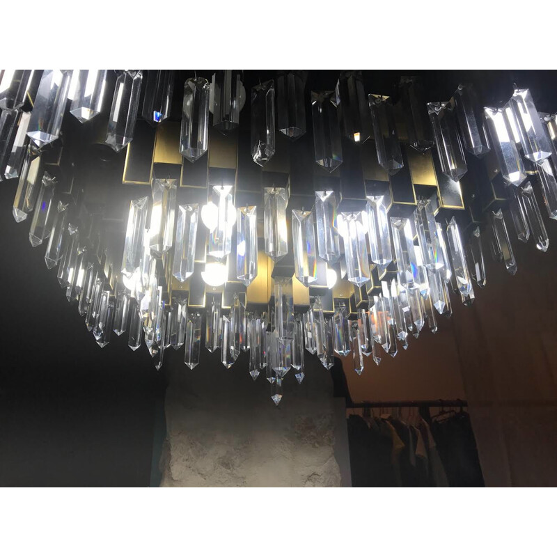 Lustre italien en laiton avec crystaux