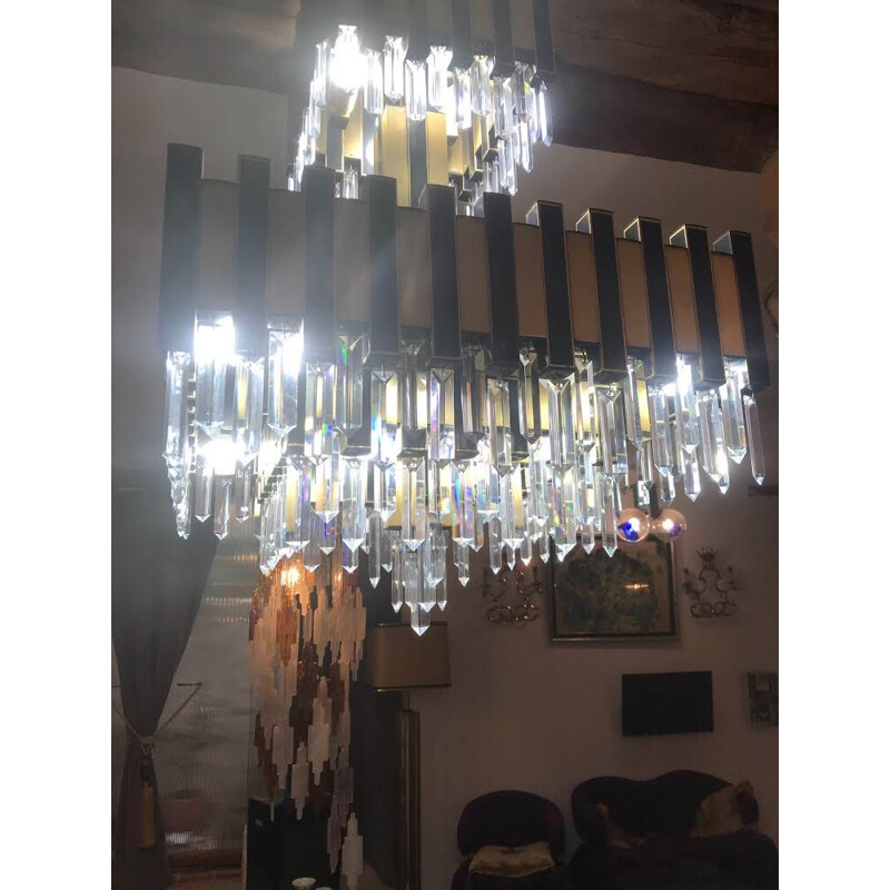 Italian brass chandelier with crystals