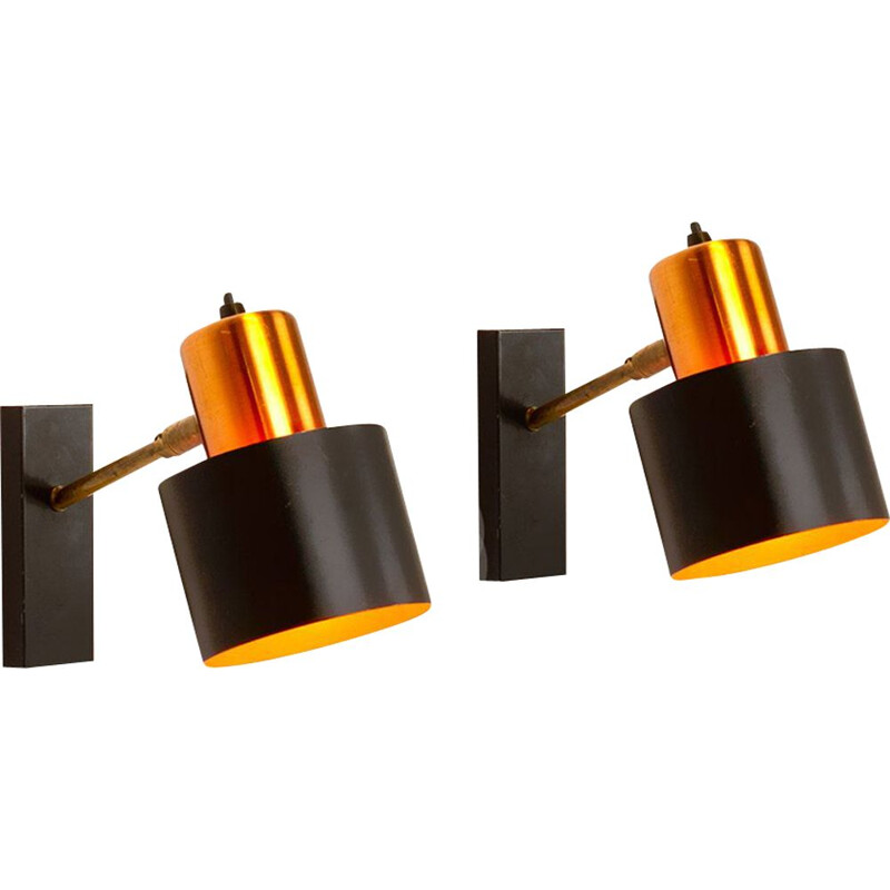 Set of 2 vintage copper Alfa wall lamps by Jo Hammerborg for Fog & Morup