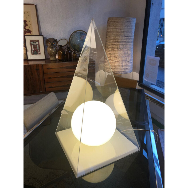 Lampe pyramide vintage en plexiglas