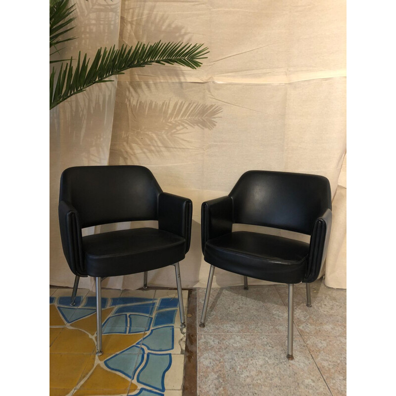 Pair of black armchairs by Marc Simon 