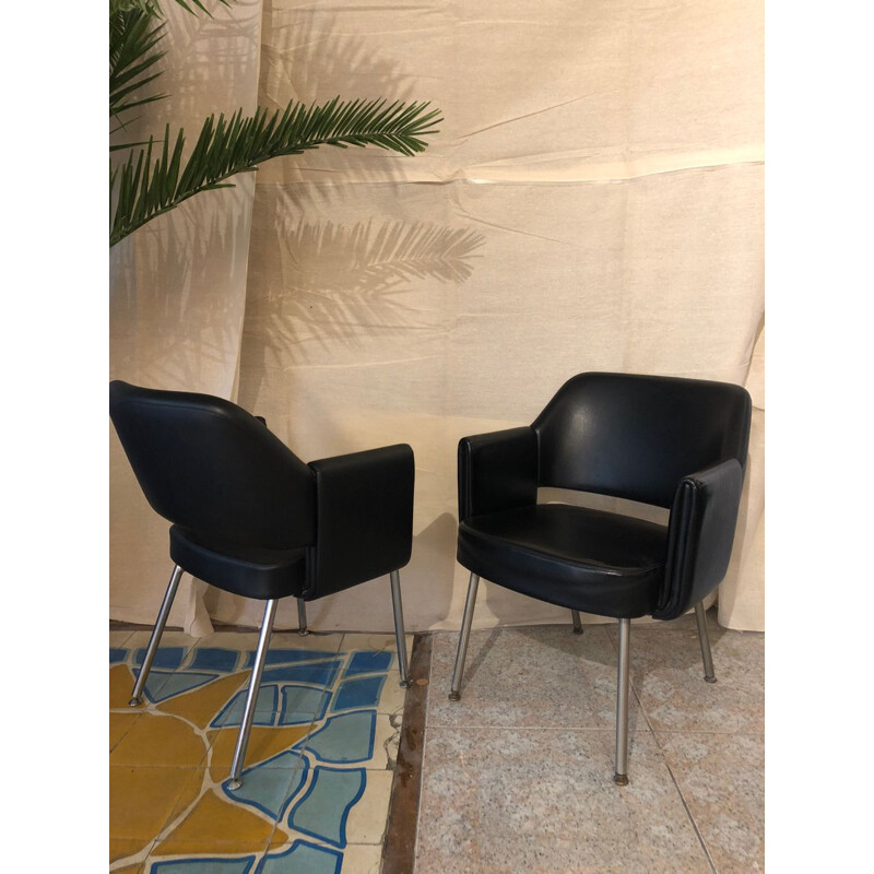 Pair of black armchairs by Marc Simon 