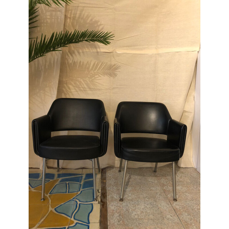 Pair of black armchairs by Marc Simon 