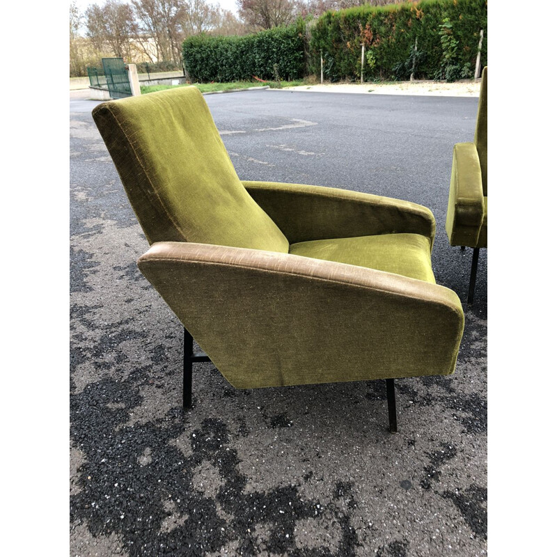 Pair of green velvet chairs by ARP