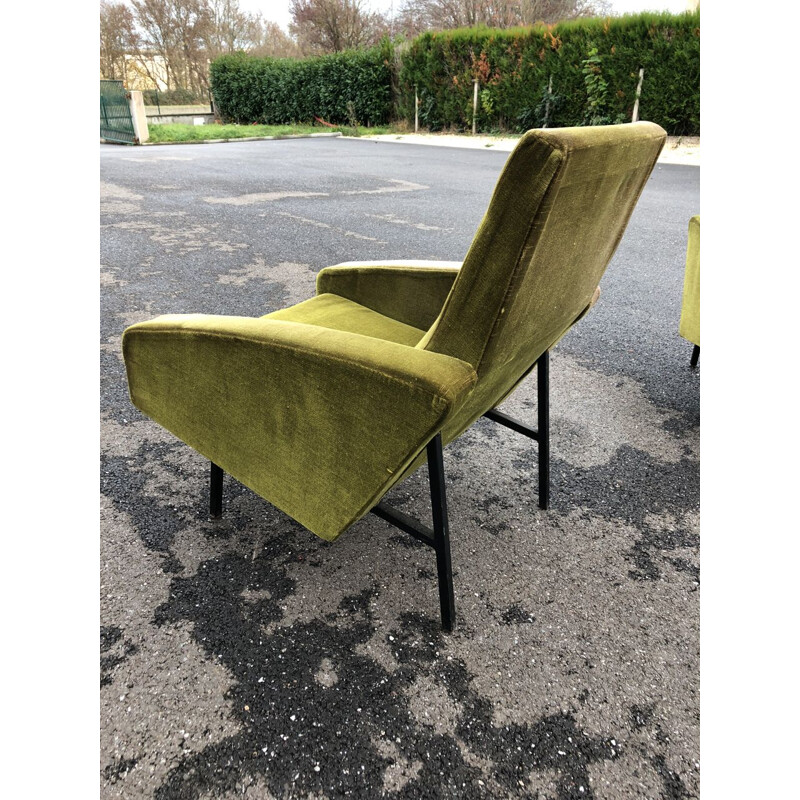 Pair of green velvet chairs by ARP