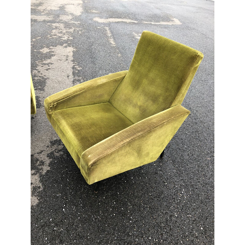 Pair of green velvet chairs by ARP