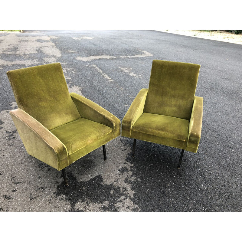 Pair of green velvet chairs by ARP