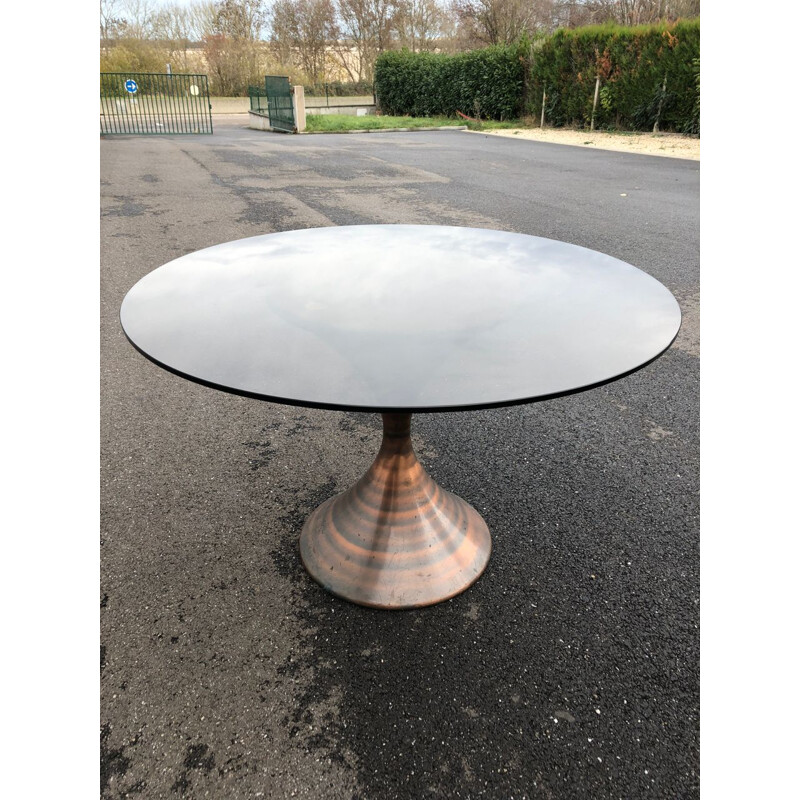 Vintage round table with smoked glass top