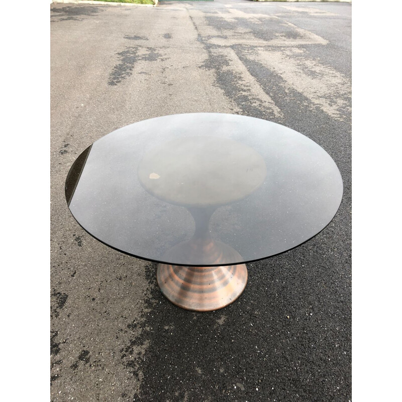 Vintage round table with smoked glass top