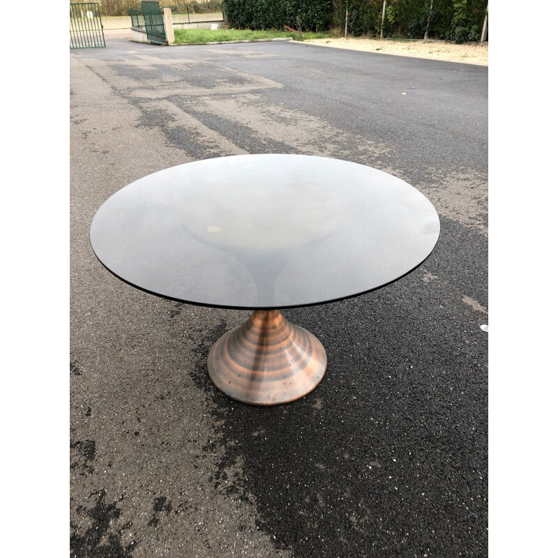 Vintage round table with smoked glass top