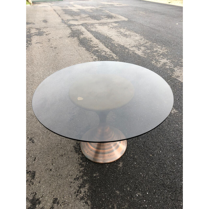 Table ronde vintage avec plateau en verre fumé