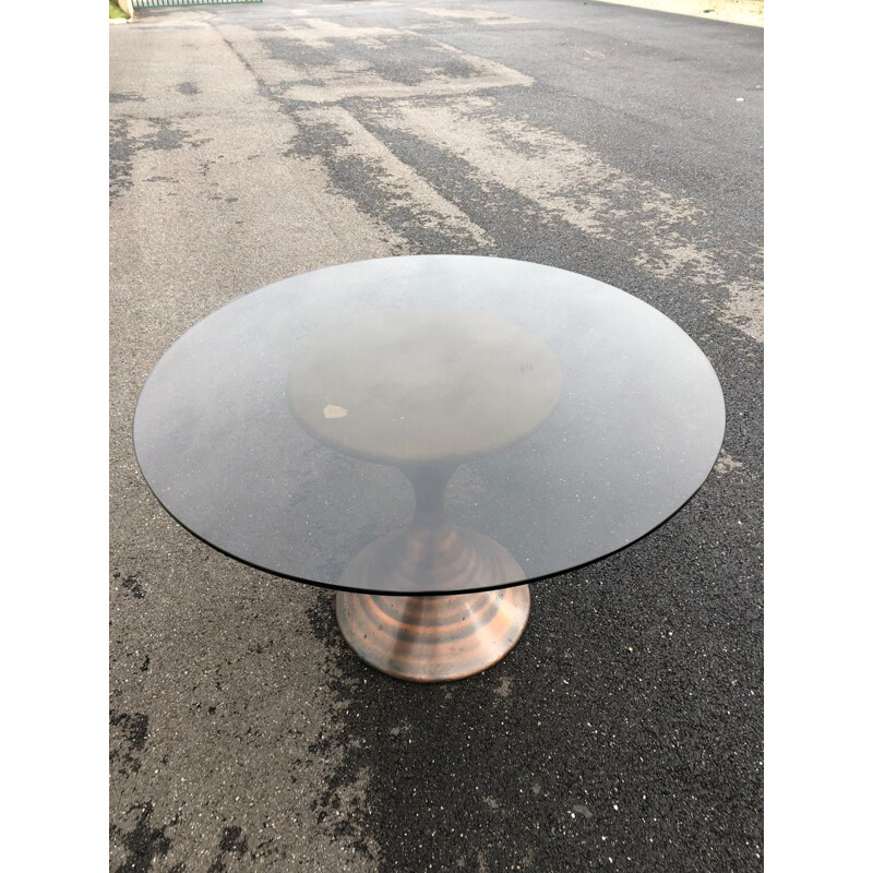 Vintage round table with smoked glass top