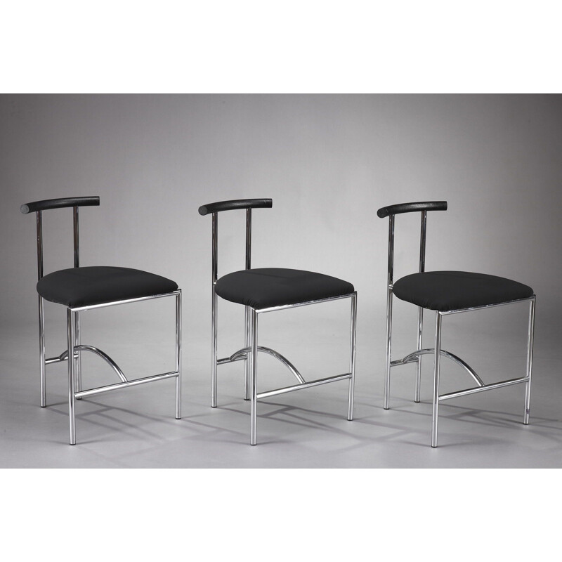 Set of 3 black Tokyo chairs by Rodney Kinsman