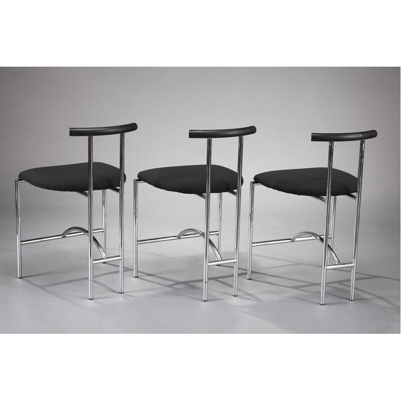 Set of 3 black Tokyo chairs by Rodney Kinsman