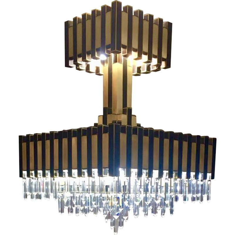 Italian brass chandelier with crystals