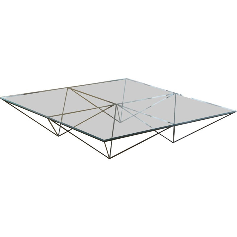 Table basse vintage carrée en verre années 70
