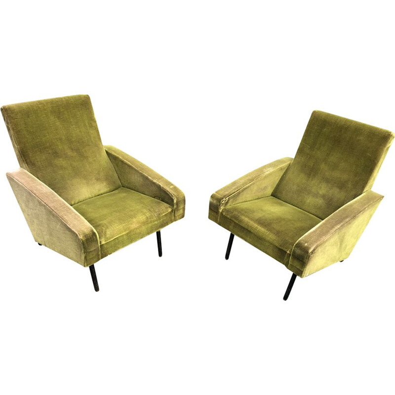 Pair of green velvet chairs by ARP