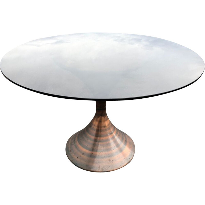 Table ronde vintage avec plateau en verre fumé