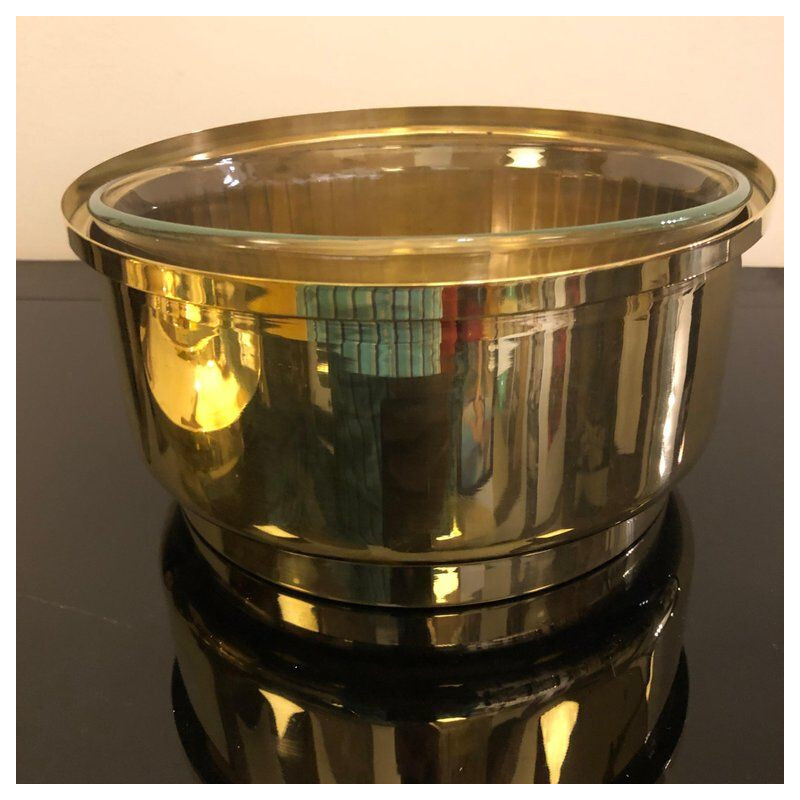 Vintage Italian round ice bucket in brass