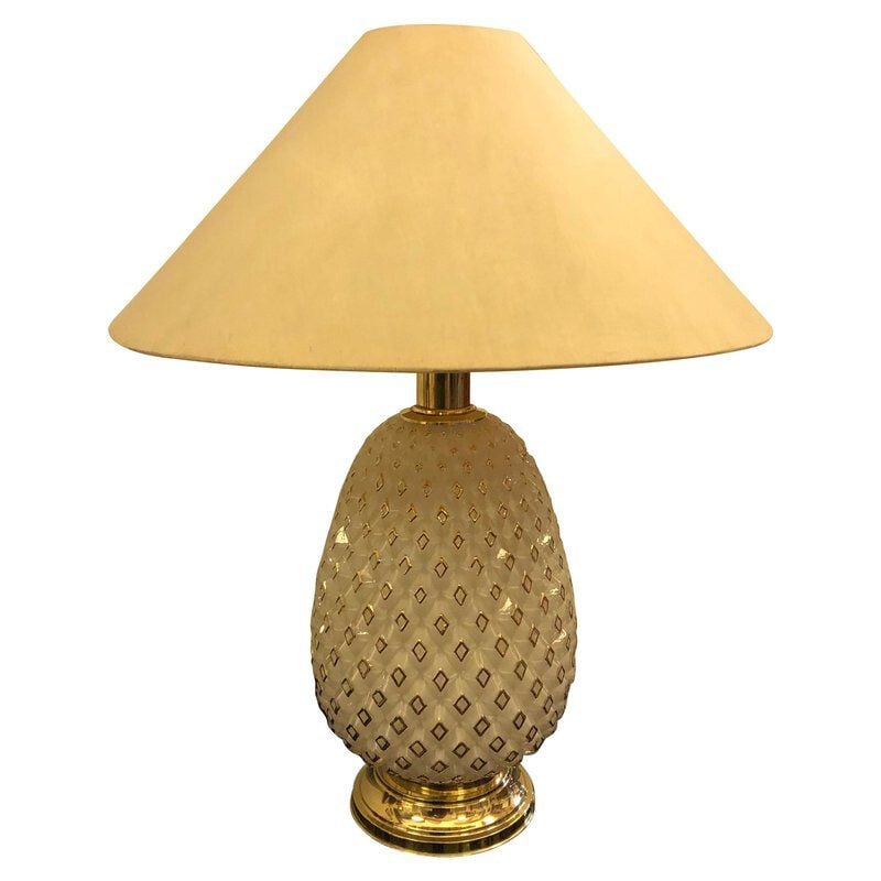 Vintage Italian table lamp "pineapple" in brass and white glass