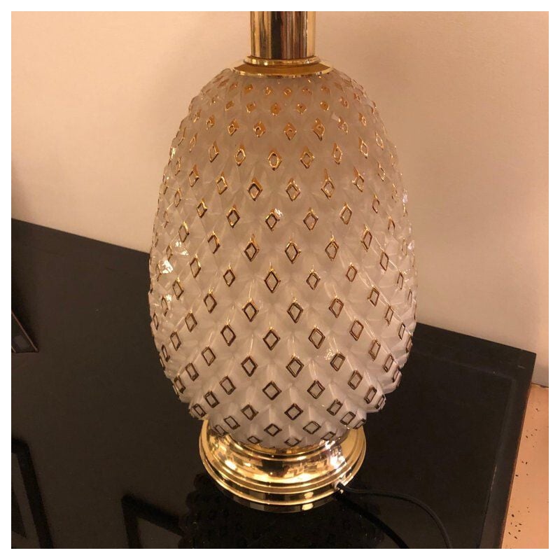 Vintage Italian table lamp "pineapple" in brass and white glass
