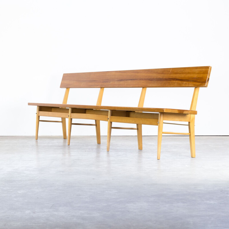 Vintage bench in oak and birch wood
