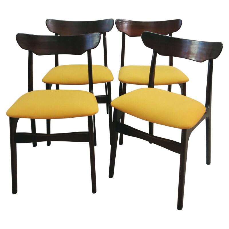 Set of 4 dining chairs in rosewood and fabric, SCHIONNING & ELGAARD - 1960s