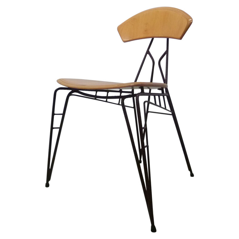 Industrial dining chair in laminated wood and steel, Jan STIGT - 1990s
