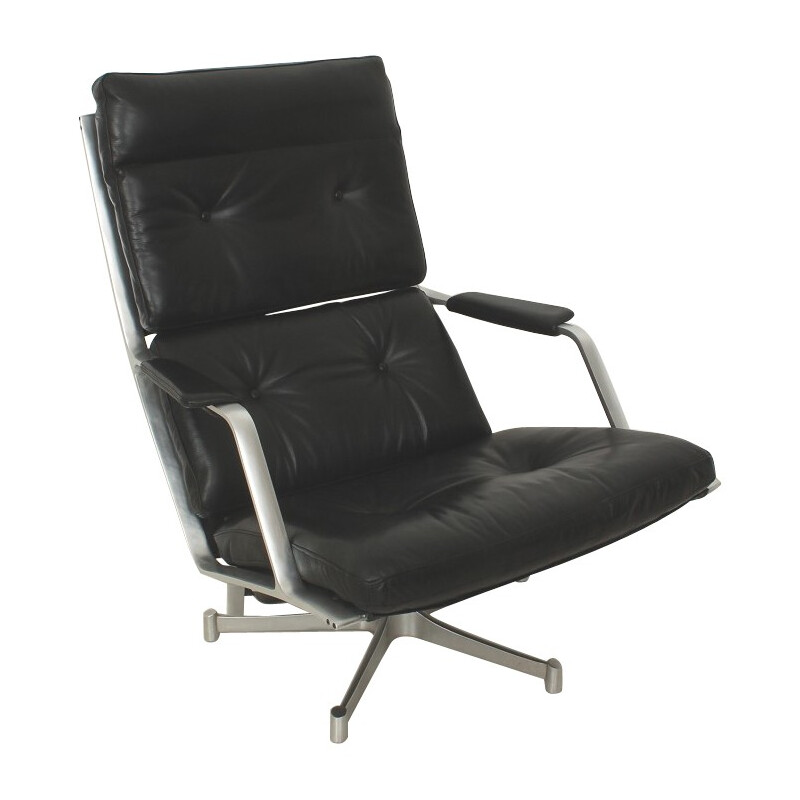 FK85 lounge chair in black leather and aluminum, Preben FABRICIUS & Jorgen KASTHOLM - 1960s