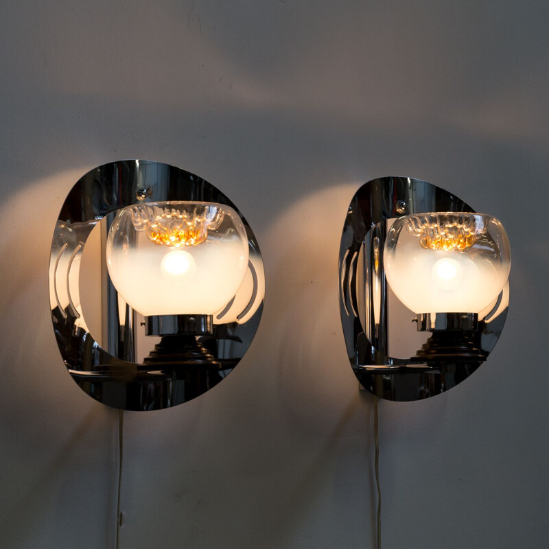 Set of 2 vintage wall lamps in Murano glass by Mazzega