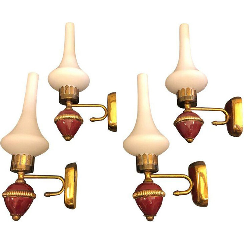 Set of 4 vintage Italian wall lamps in brass