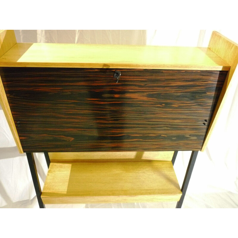 Vintage Belgian secretary in wood and metal