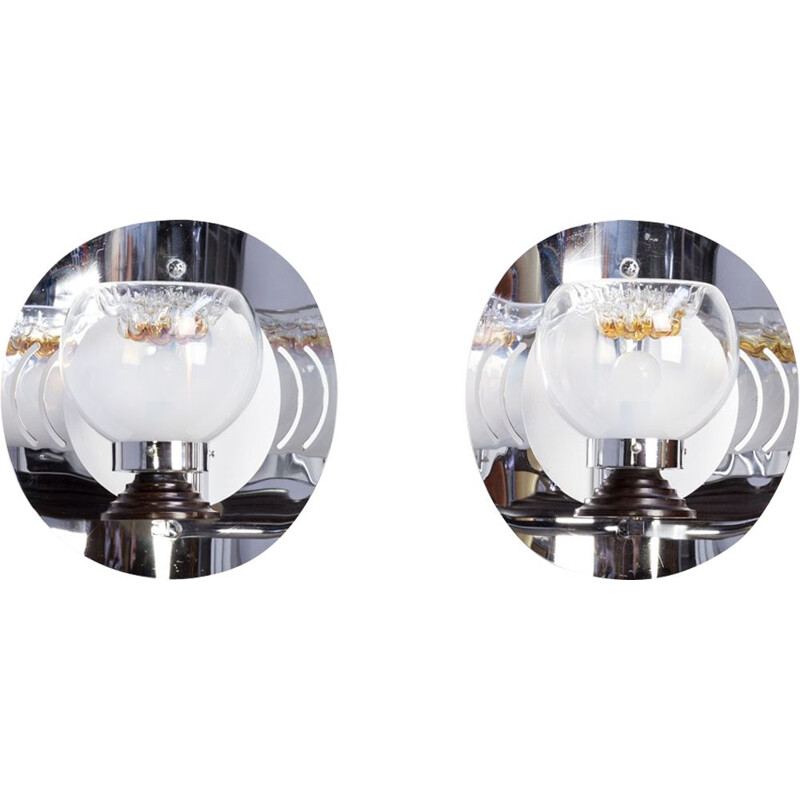 Set of 2 vintage wall lamps in Murano glass by Mazzega