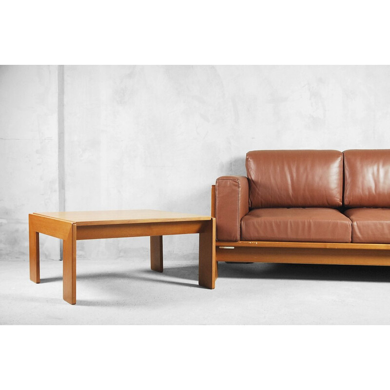 Vintage 2-seater sofa in leather "Bastiano" by Tobia & Afra Scarpa for Knoll with coffee table