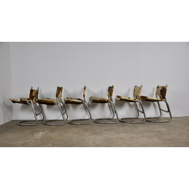 Set of 6 vintage Italian cowhide chairs