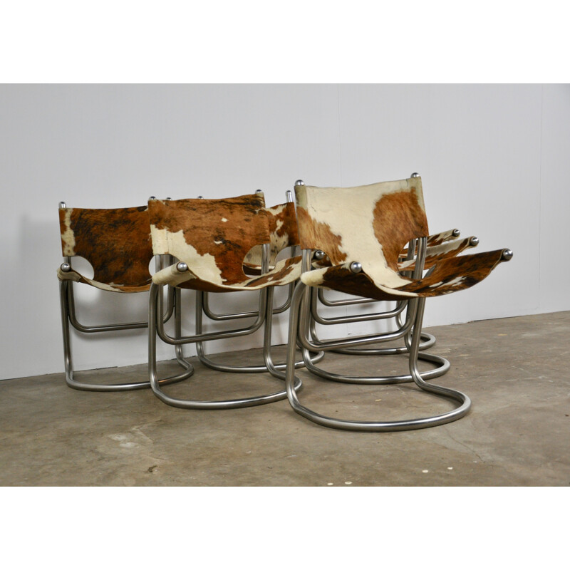 Set of 6 vintage Italian cowhide chairs