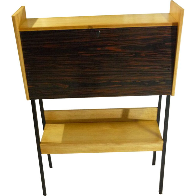 Vintage Belgian secretary in wood and metal