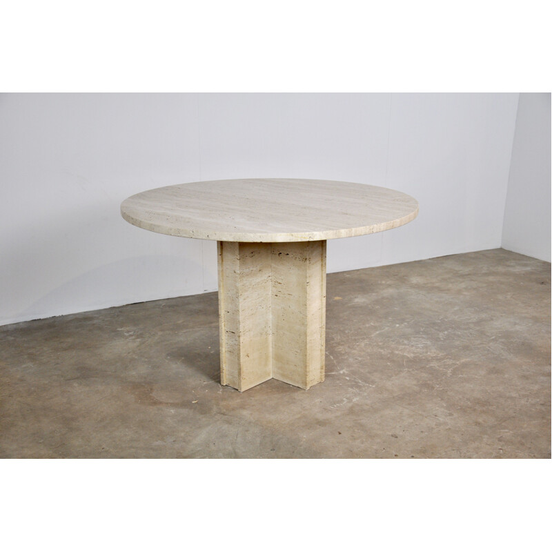 Vintage Italian round dining table in travertine