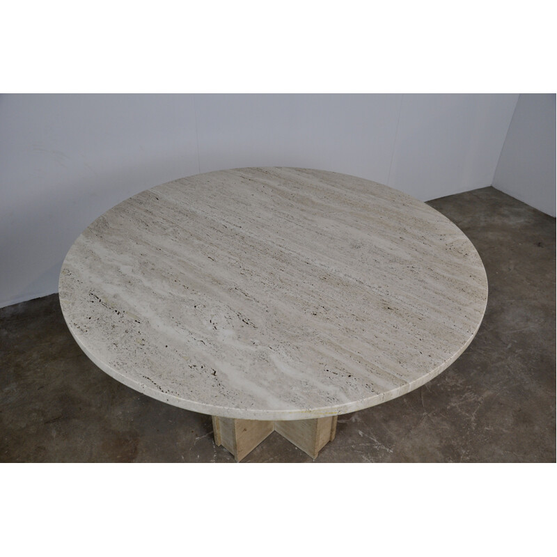 Vintage Italian round dining table in travertine