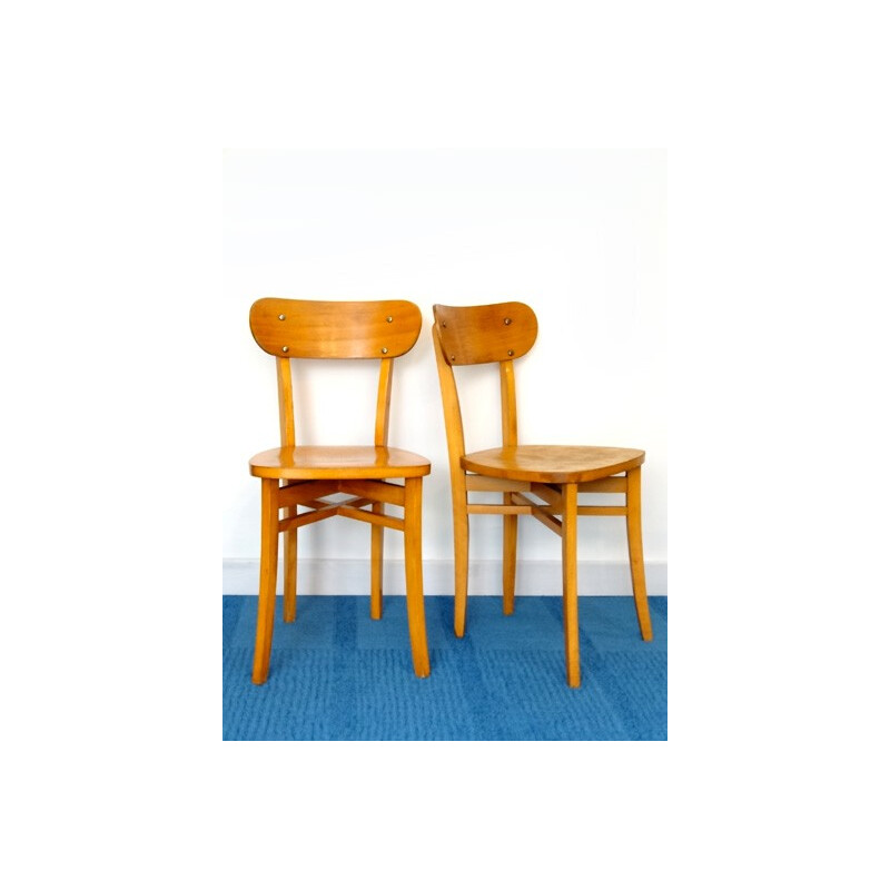 2 vintage chairs in blond wood - 1950s