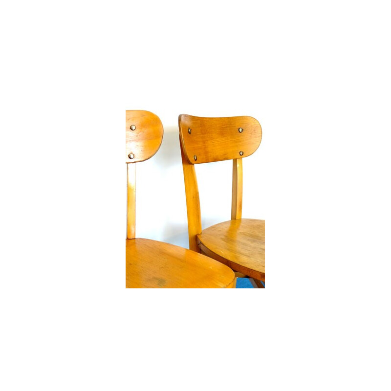 2 vintage chairs in blond wood - 1950s