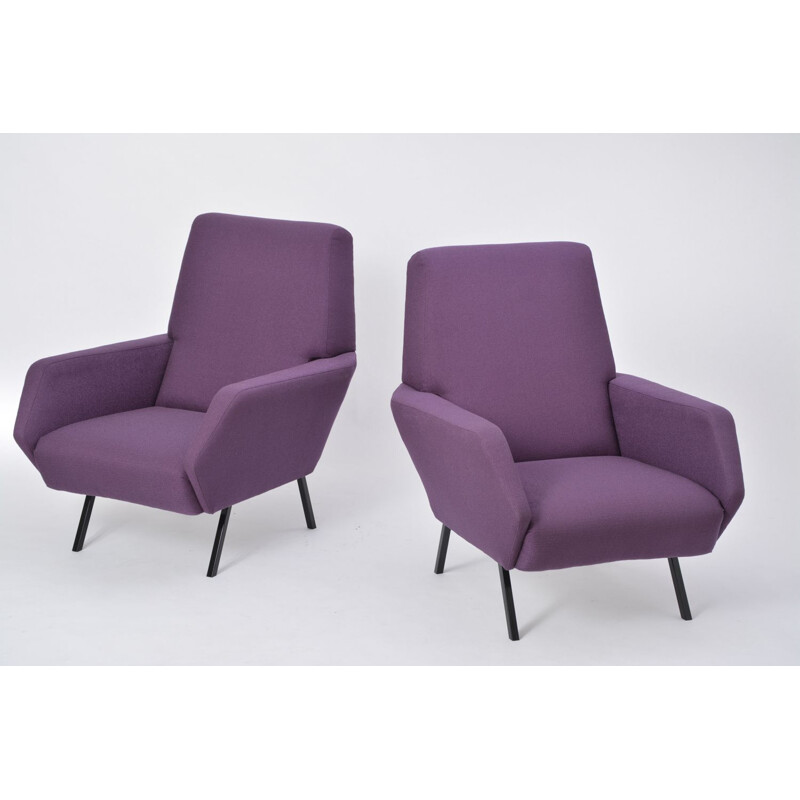 Set of 2 vintage Italian purple armchairs in metal