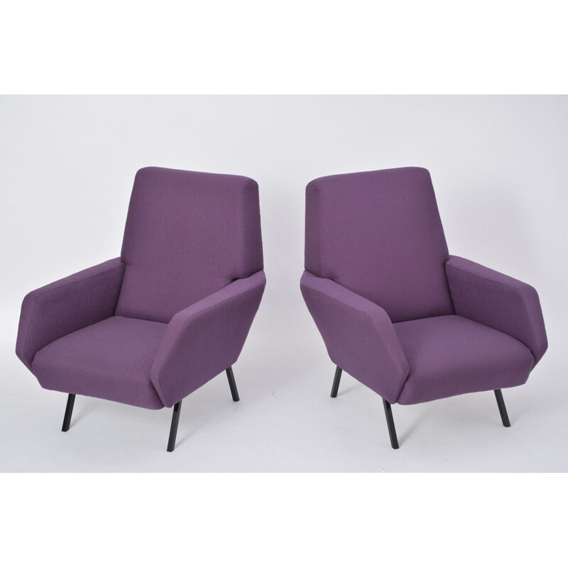 Suite de 2 fauteuils vintage italiens violets en métal